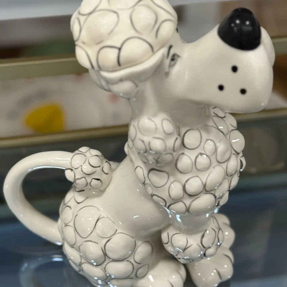 Ceramic Poodle Dog Figurine - White teapot/pitcher
